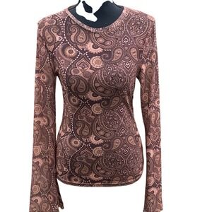 Y2K Sterling & Stitch Sheer Paisley Top Brown Long Sleeve Fairy Grunge Boho Med